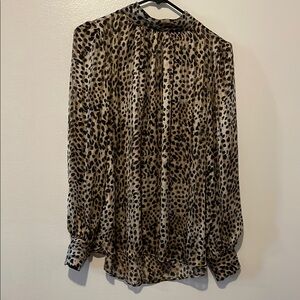 Brown Animal Print High Collar Blouse